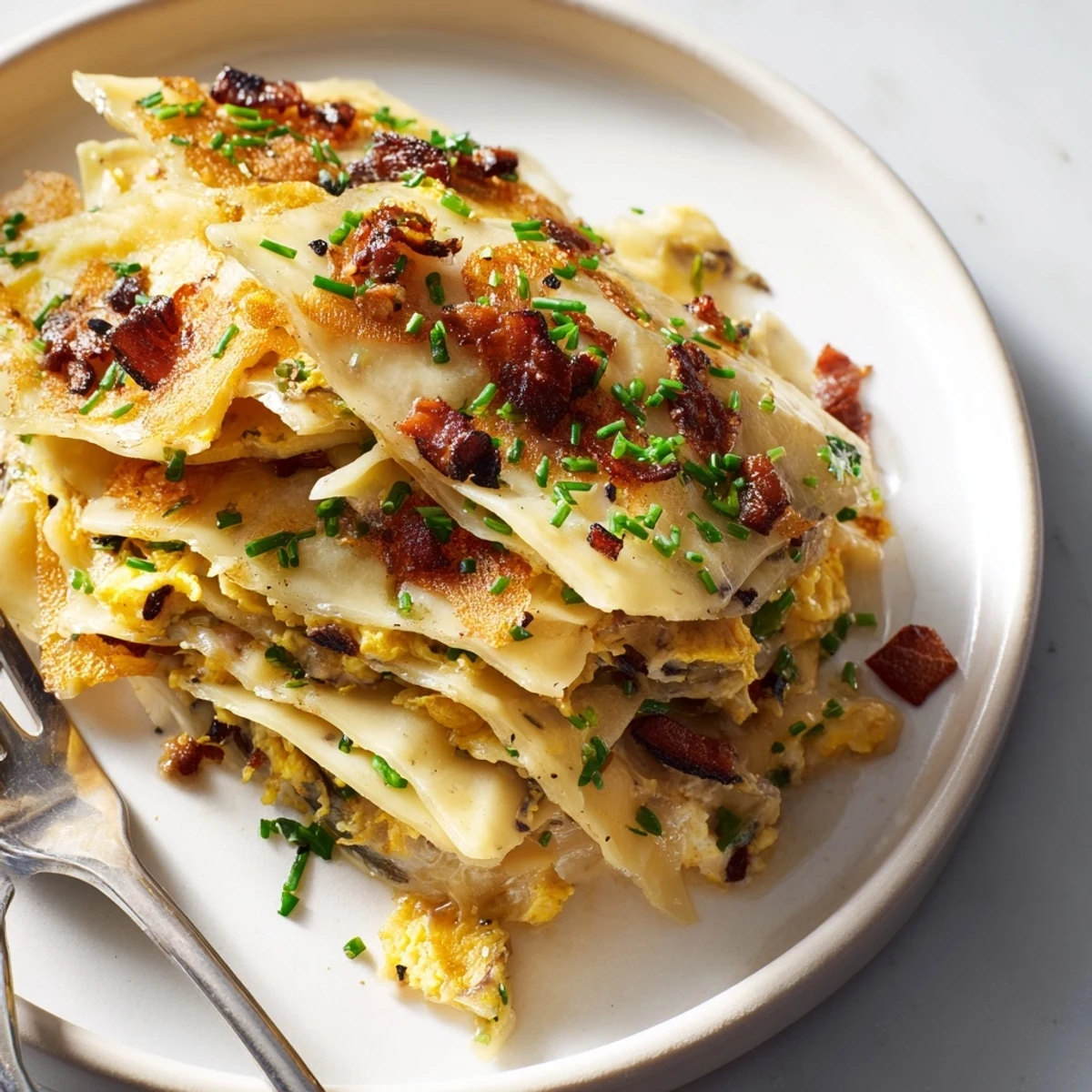 Leckere Swabian Maultaschen in einer goldbraunen Ei-Mischung, serviert heiß.