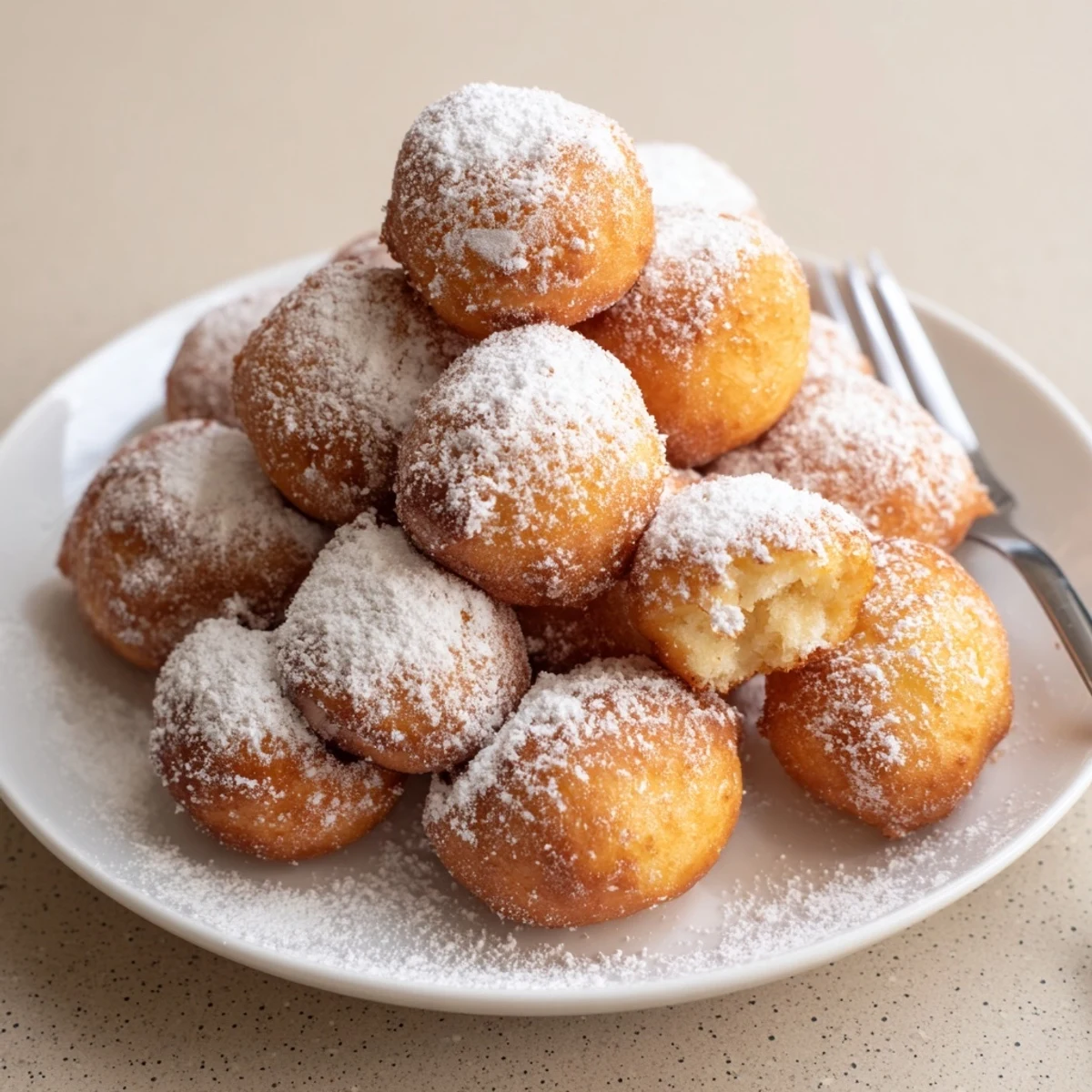 Heiße Quark-Donut-Bällchen, goldbraun frittiert und perfekt für den Nachmittagssnack.  