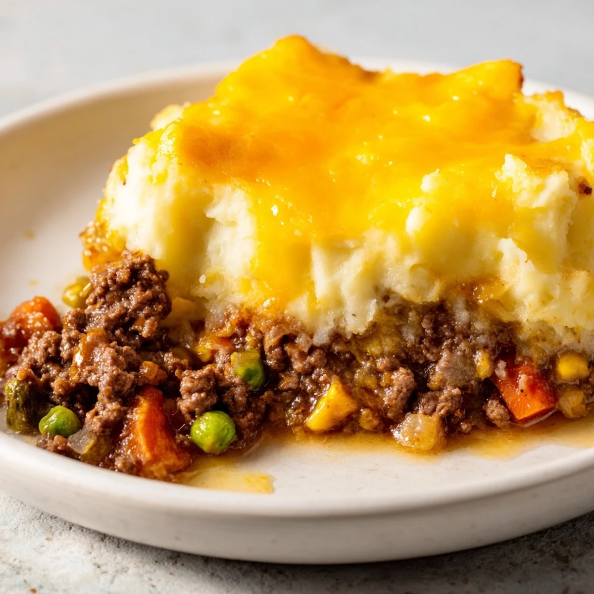 Rustic German Shepherd's Pie with golden cheddar-topped mash, a hearty and comforting dinner.