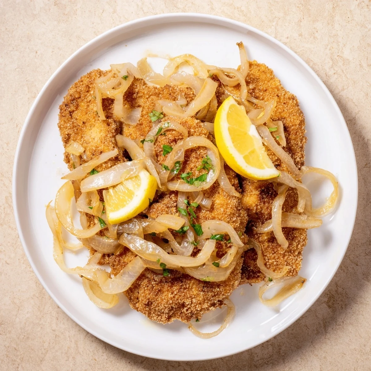 Savory German Caramelized Onion Schnitzel, a delicious main course with perfectly browned cutlets.
