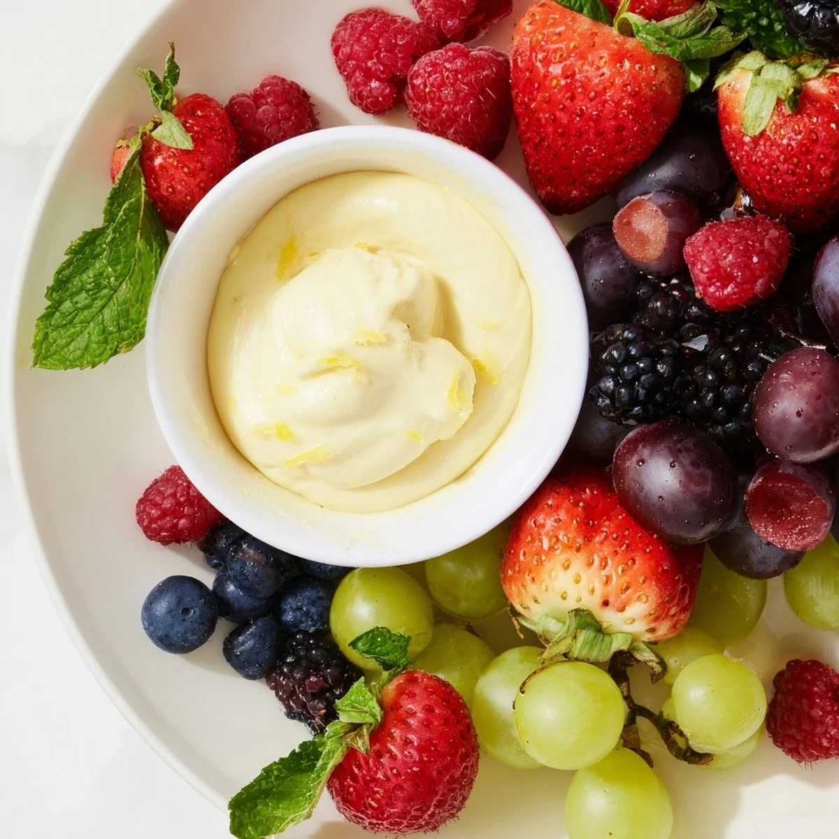 A picture showcases a vibrant Mistletoe Kiss Berry Dip Board, bursting with fresh, colorful fruit.