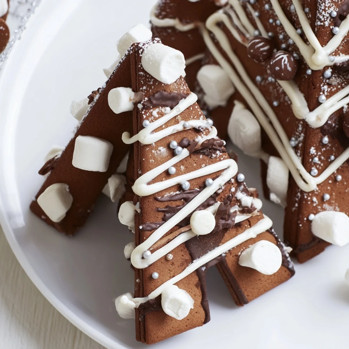 Warmly lit gingerbread house frame, displaying intricate designs and colorful candies, a holiday dessert.
