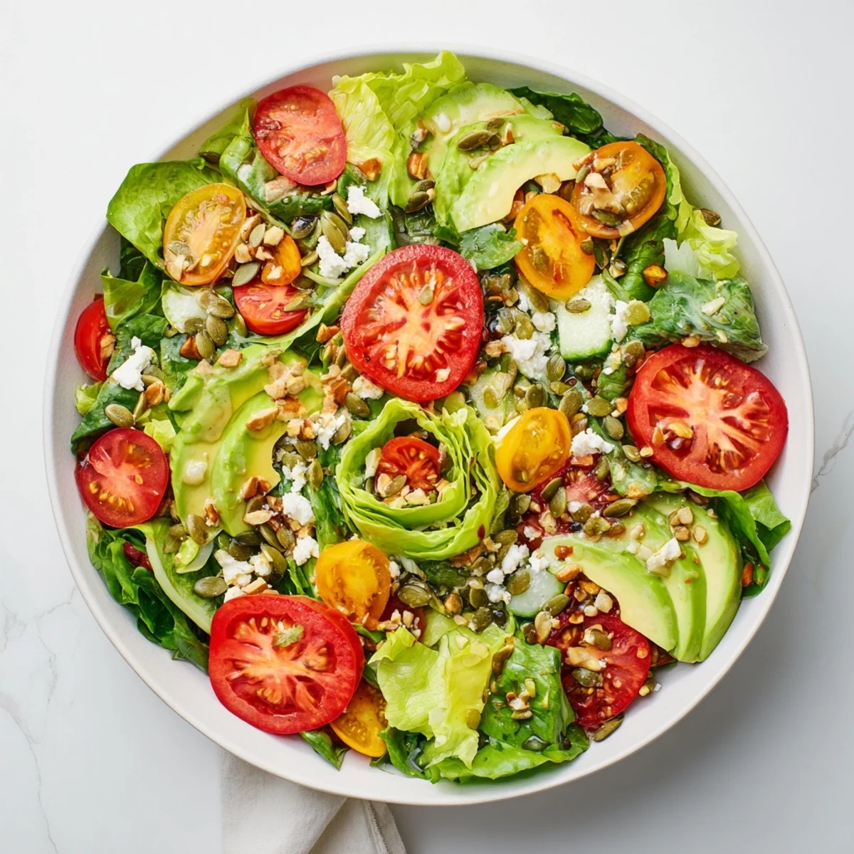 The prepared Golden Ratio Salad, a beautiful and appetizing vegetarian creation ready to serve.