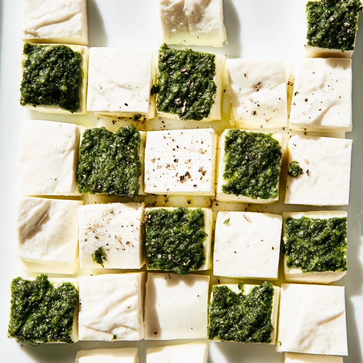 A vibrant checkers board of The Checkerboard Garden appetizer, ready to serve with crackers.