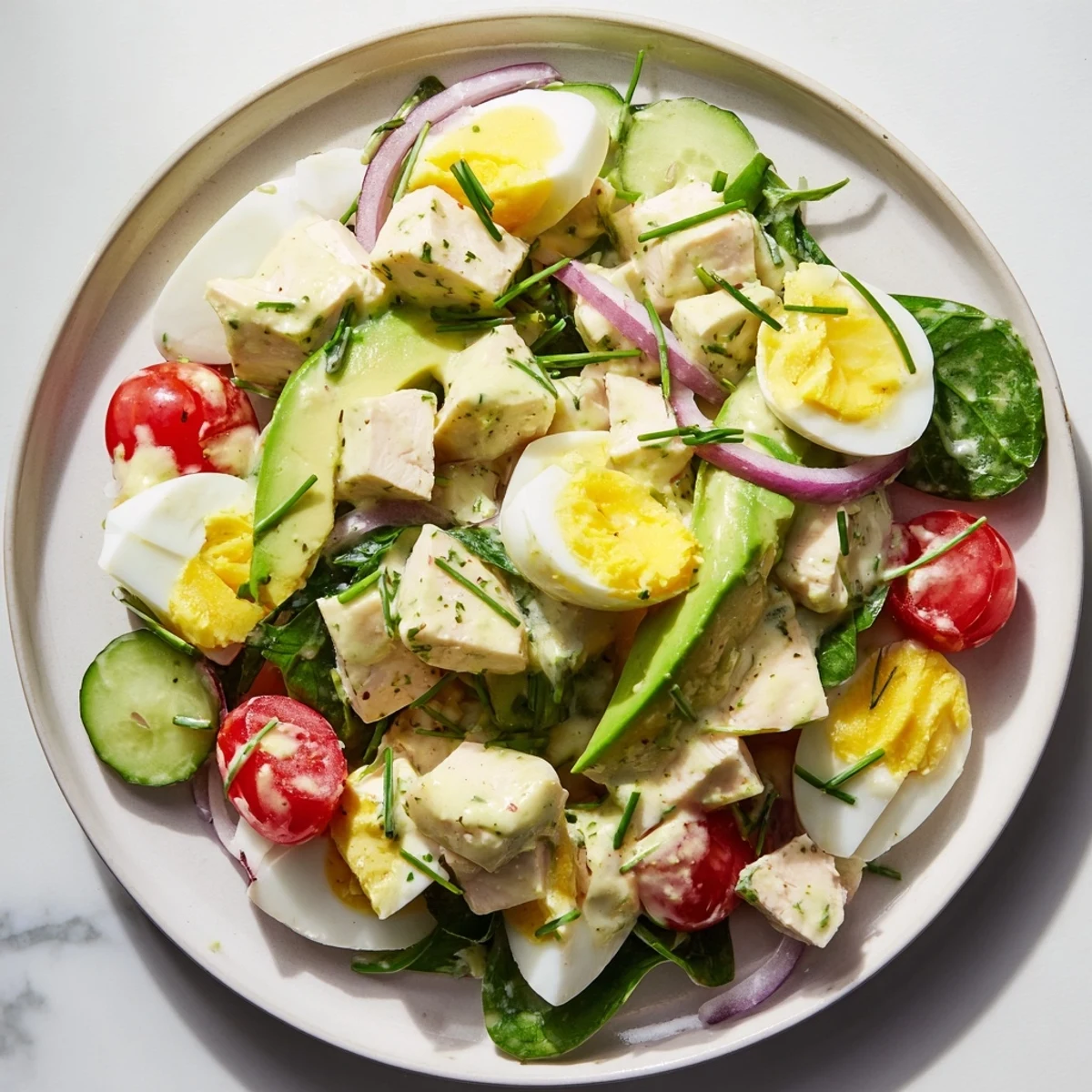 This delicious High-Protein Chicken and Egg Salad is a quick, healthy lunch option!