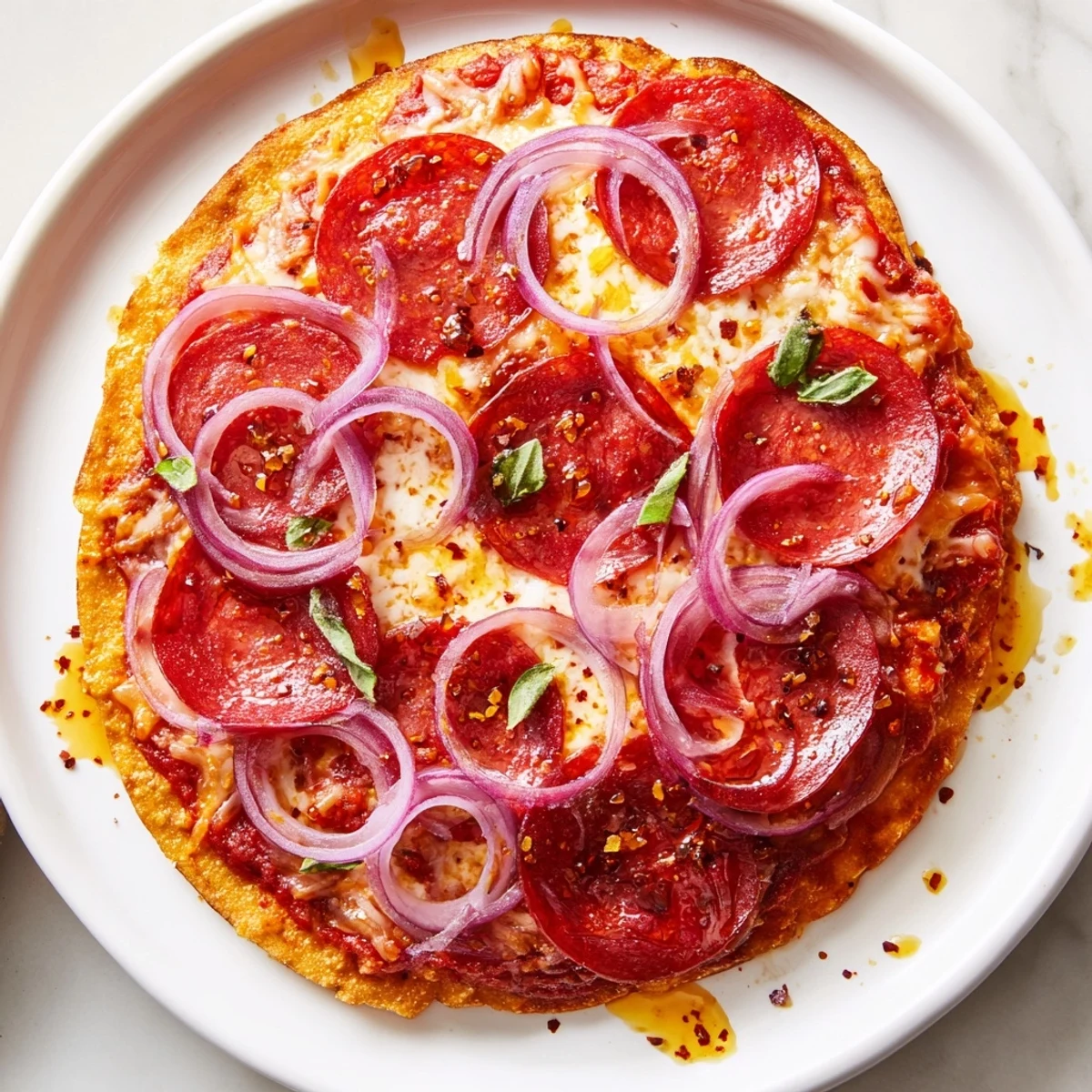 Homemade hot honey pepperoni flatbread fresh from the oven, ready for a sweet and spicy treat.