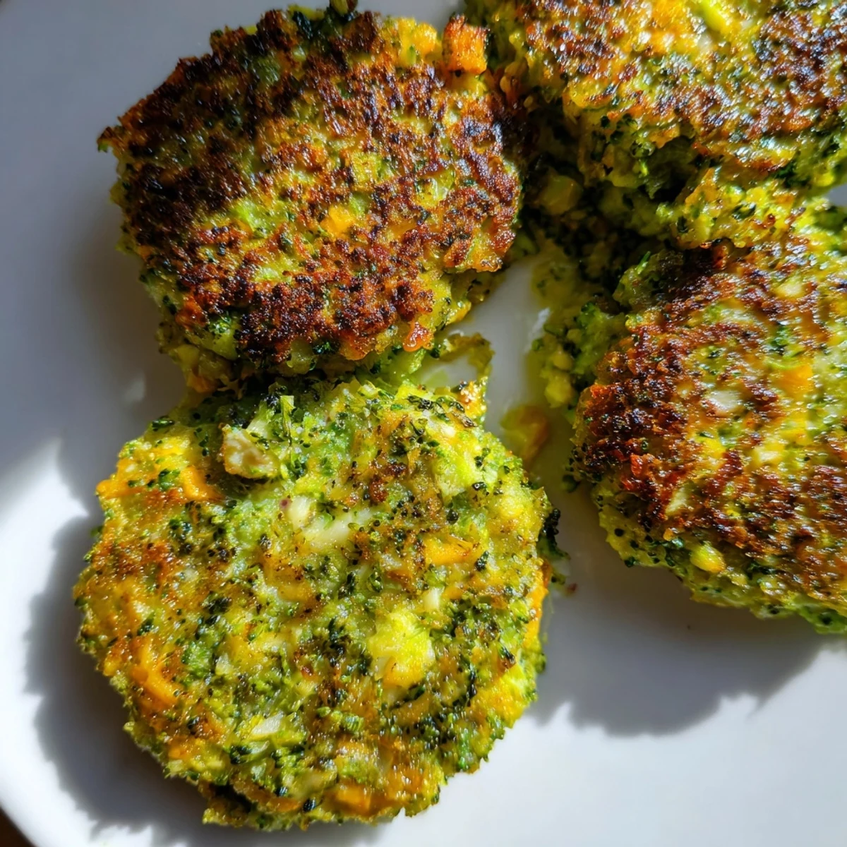 A close-up of steaming Cheesy Broccoli Patties, showcasing the melted cheese and delicious texture.