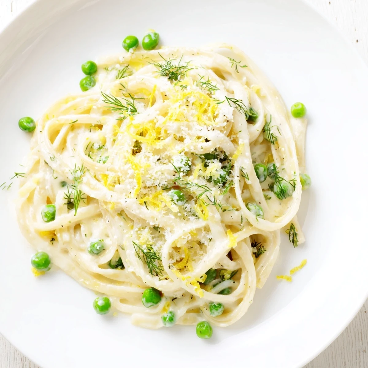 A creamy plate of Creamy Dill Pasta, showcasing the dish's fresh lemon and herbs.