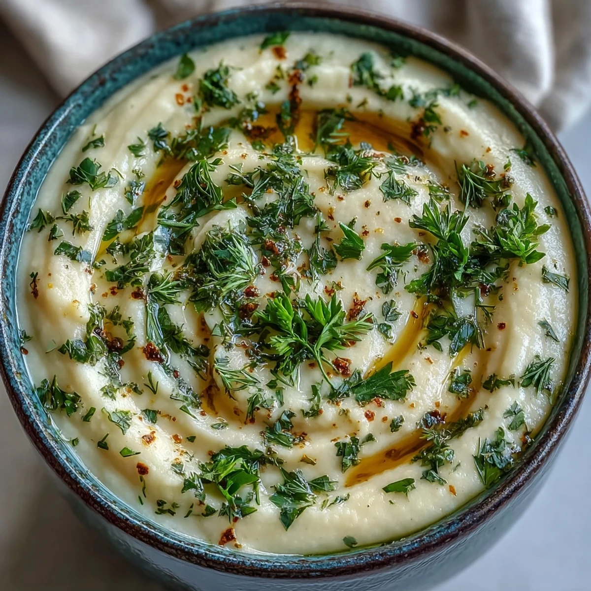 Geröstete Rübensuppe mit Petersilie, Schnittlauch und Dill als warmer Mittagsteller.