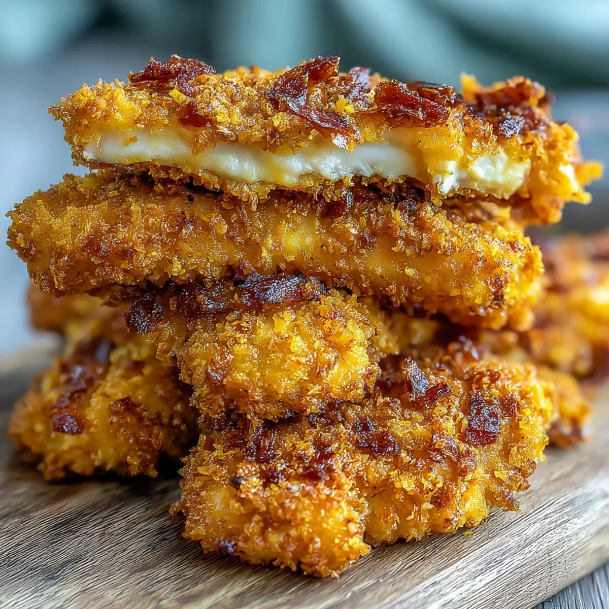 Frisch gebackene Crispy Turmeric Chicken Tenders auf dem Backblech mit Krümeln, begleitet von einer grünen Kräutersauce für den US-Abendessenstisch.