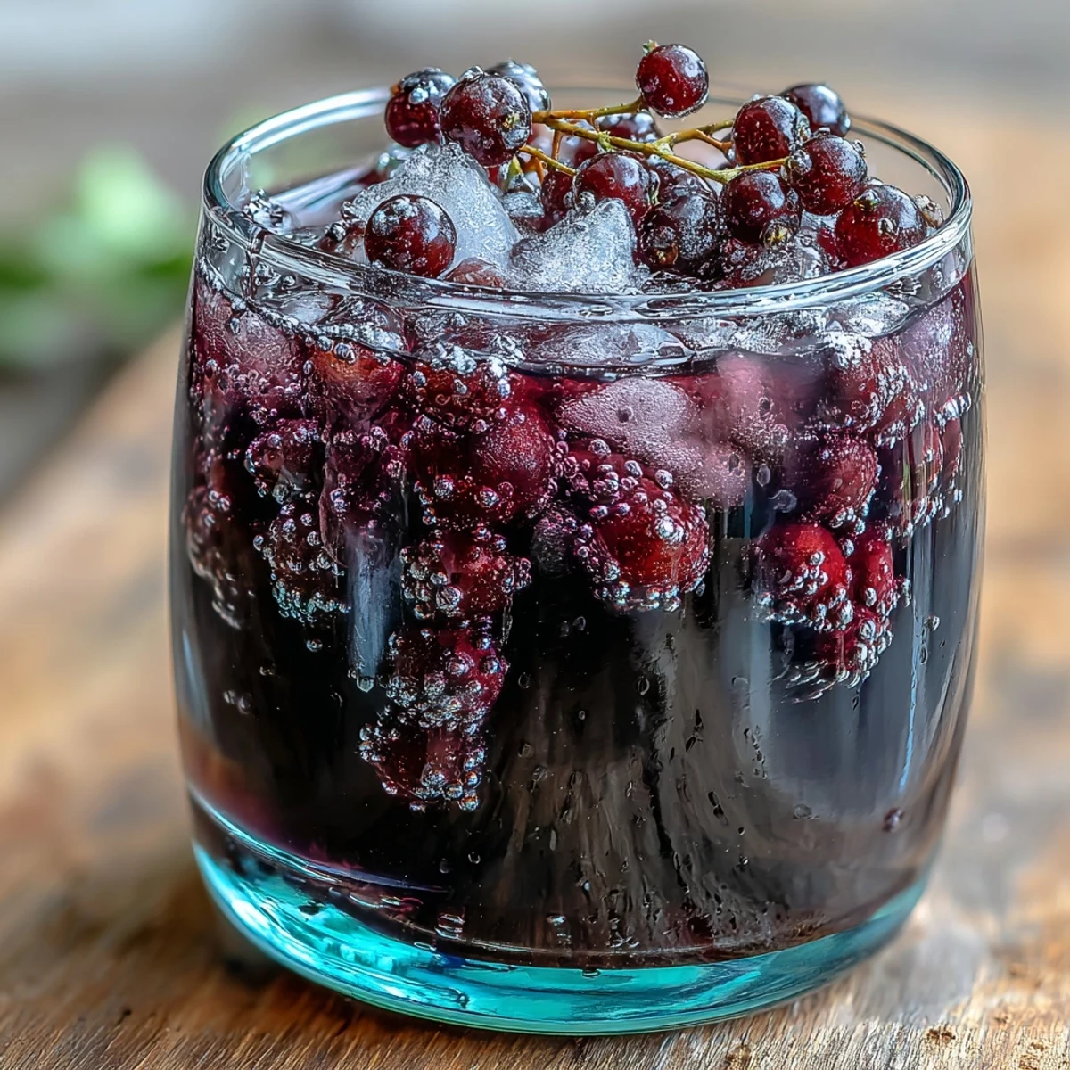 Homemade Blackcurrant Vodka Liqueur in a glass bottle, showcasing its deep purple hue and inviting aroma for European-style sipping.