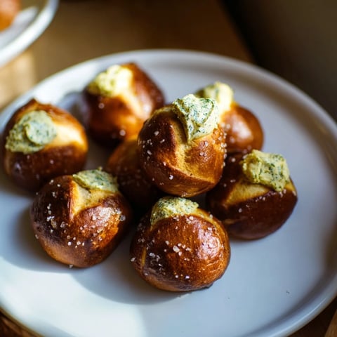 Golden-brown Christmas Market pretzel bites glistening, served with fragrant zaatar butter for dipping.