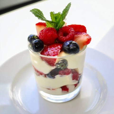 Fresh Berry Bavarian Yogurt Cups, a layered dessert with vibrant berries and creamy yogurt.