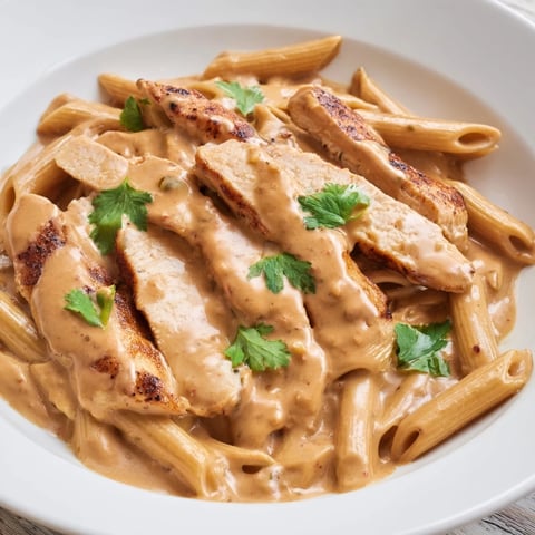 Perfectly seared Honey Chipotle Chicken Pasta with creamy sauce and fresh cilantro garnish