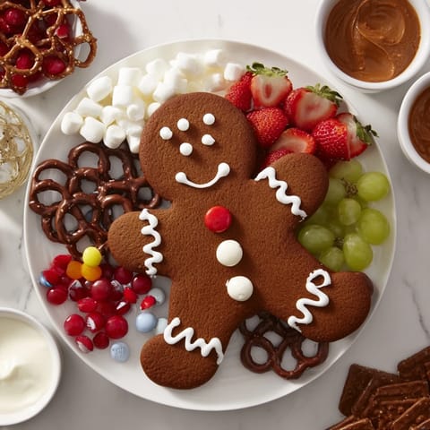 This gingerbread man cookie board showcases frosted cookies and a tempting arrangement of treats.