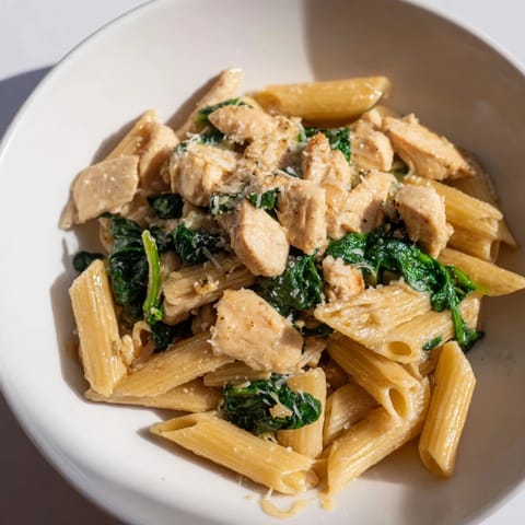 One-Pot Spinach and Chicken Pasta: a comforting bowl of pasta with tender chicken and vibrant spinach.