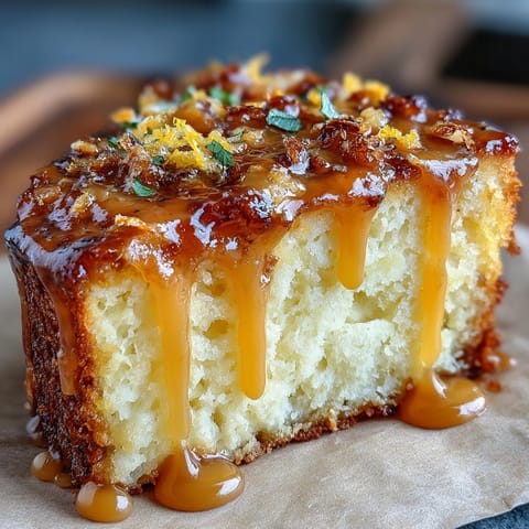 Zitronen-Drizzle-Laibkuchen mit goldener Kruste und glänzendem Zitronenguss, perfekt für den Nachmittagstee.