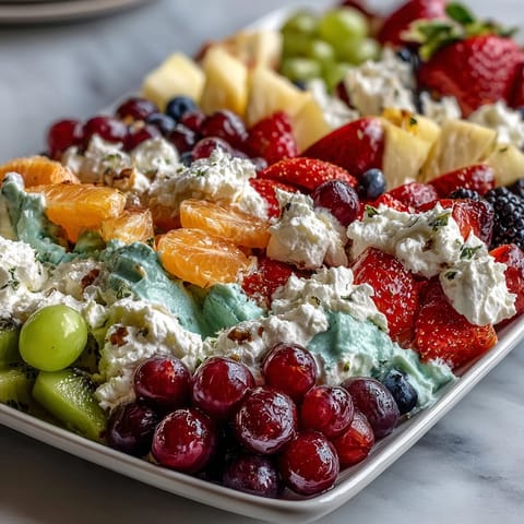 Ein farbenfroher Obstteller mit Erdbeeren, Kiwi, Ananas und Kokos-Schlagsahne für einen gesunden Genuss.