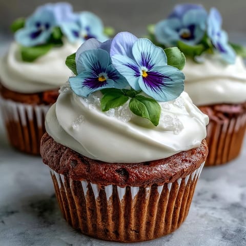 Zarte Vanille Cupcakes mit heller Buttercreme und bunten essbaren Frühlingsblüten, ein wunderschönes und köstliches Dessert für jeden Anlass.