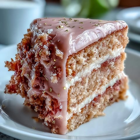 Rosé-Velvet-Kuchen mit Gold-Drip: Eleganter, rosé-infundierter Kuchen mit cremiger Frischkäse-Frosting und glänzendem Gold-Drip, perfekt für festliche Anlässe.
