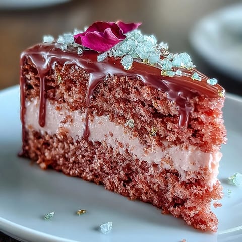 Elegante Rosé Velvet Torte für Hochzeitsfeiern mit schimmerndem Gold-Drip.