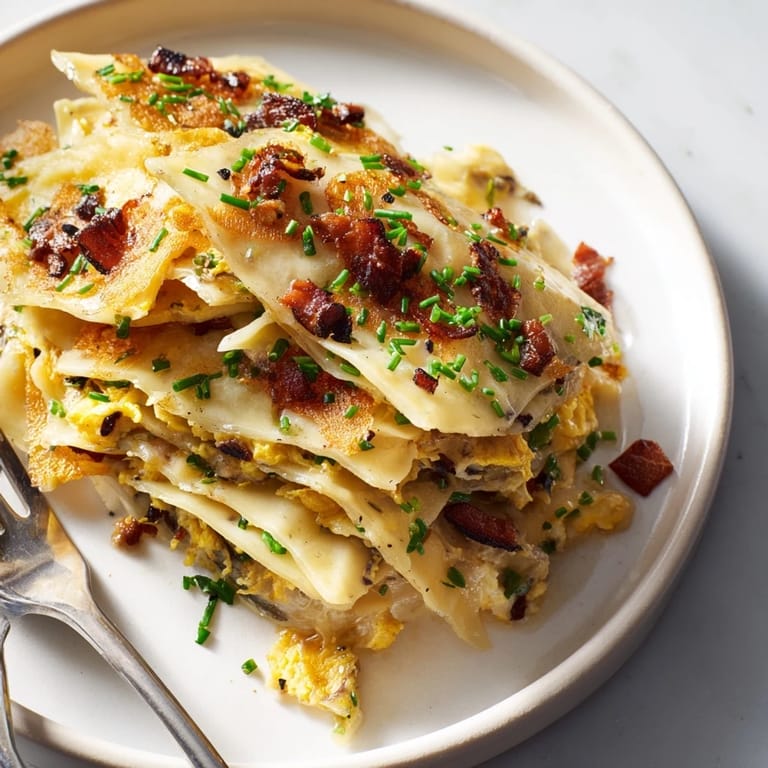 Leckere Swabian Maultaschen in einer goldbraunen Ei-Mischung, serviert heiß.