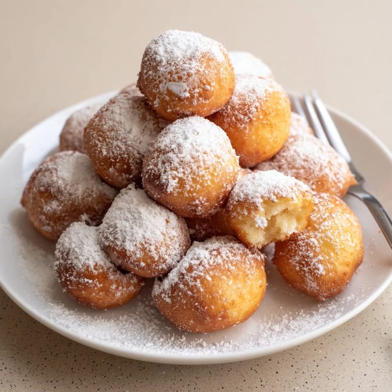 Heiße Quark-Donut-Bällchen, goldbraun frittiert und perfekt für den Nachmittagssnack.  