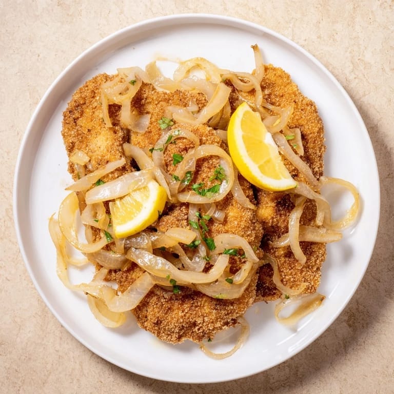 Savory German Caramelized Onion Schnitzel, a delicious main course with perfectly browned cutlets.