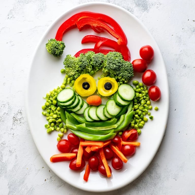 Savory Grinch Face Veggie Platter with fresh veggies, artfully arranged and ready to serve.