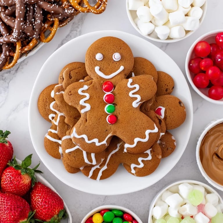 Enjoy a delightful gingerbread man cookie board, perfect for sharing at holiday gatherings.