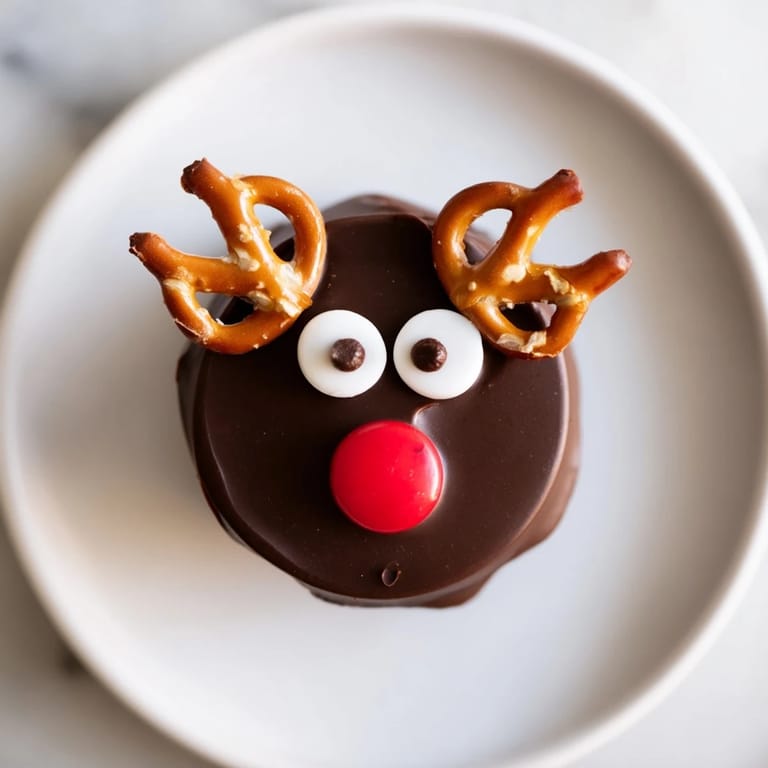 Close-up of chocolate reindeer pudding cups, with festive extras like brownies and marshmallows.