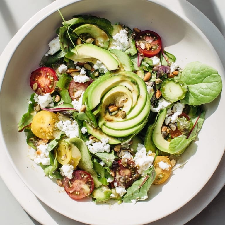 Freshly tossed Golden Ratio Salad, showcasing layers of texture and a bright, zesty dressing.