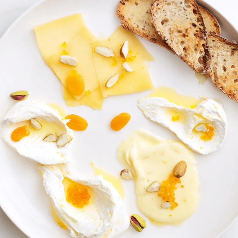 A visually appealing cheese board of The Saffron Silk, featuring bright cheeses and creamy spreads.
