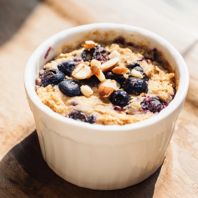Golden, bubbly Blueberry Baked Oats, offering a sweet, comforting breakfast aroma, ready to enjoy.