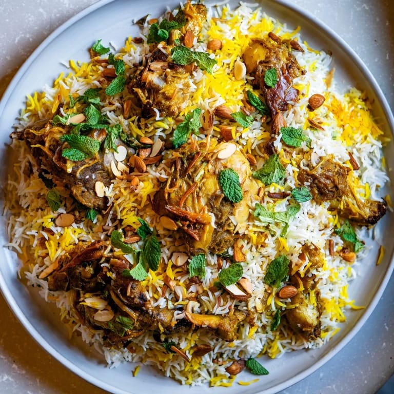 Golden, fluffy Kuwaiti Biryani showcases perfectly cooked rice and aromatic spices, a festive main dish.