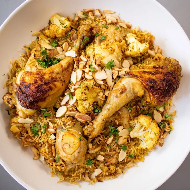 Savory Palestinian Maklouba: Experience the flavors of Middle East with fragrant chicken and rice.