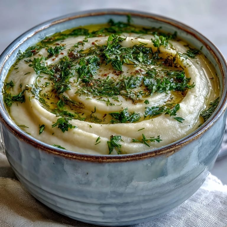 Rübensuppe wird püriert und mit Milch angerührt, garniert mit Kräutern.