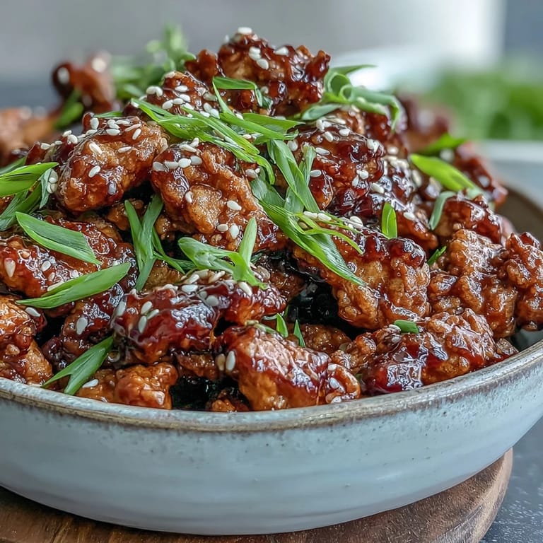 Eine Pfanne mit Korean-Style Ground Turkey, aromatisch gewürzt und fertig zum Servieren über Reis.