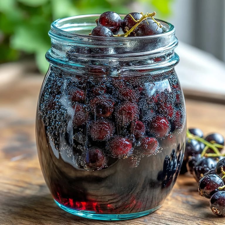 Vibrant Blackcurrant Vodka Liqueur poured over ice, releasing fruity notes and a sweet-tart finish, ideal for homemade cocktail enthusiasts.