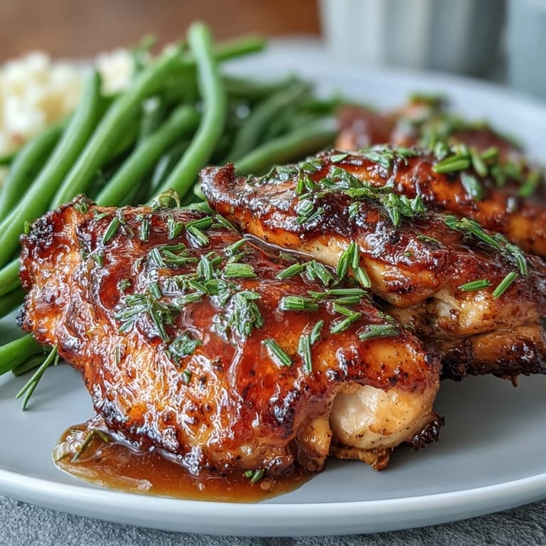 1. Honig-Senf-Hähnchen mit grünen Bohnen: Saftige Hähnchenbrust in goldener Honig-Senf-Glasur, serviert mit knackigen grünen Bohnen für ein farbenfrohes Frühlingsgericht.