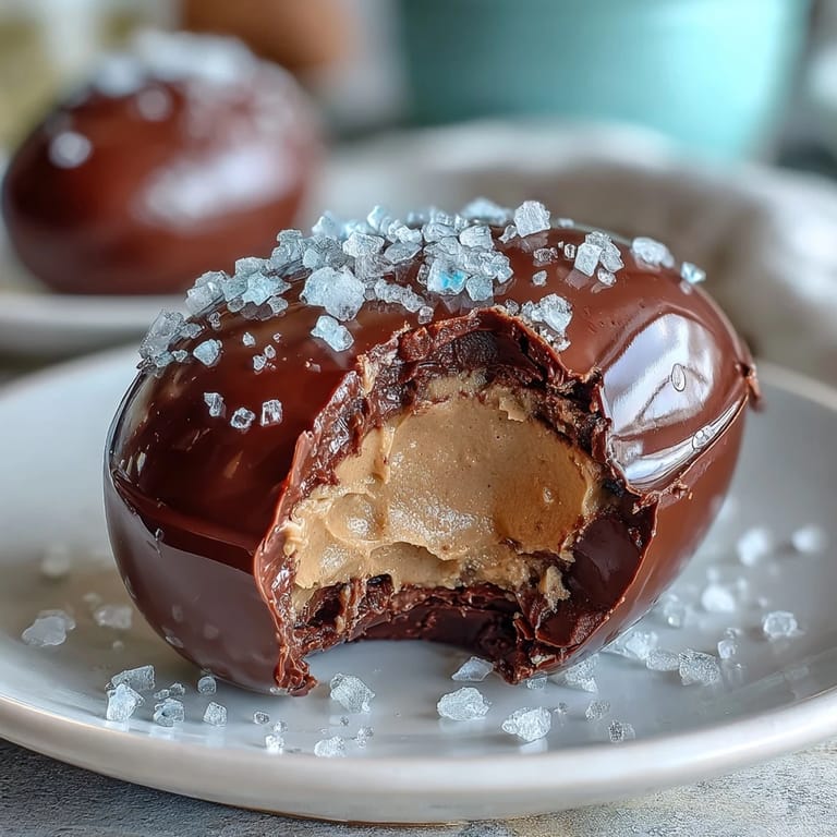 Saftige Erdnussbutter-Pralinen in dunkler Schokolade, bestreut mit Meersalz.