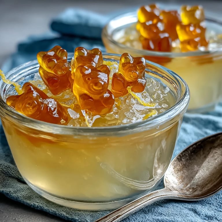 2. Kühle, zitronige Gelatine-Tassen mit süßen Gummibärchen, perfekt für erfrischende Sommerpartys.  