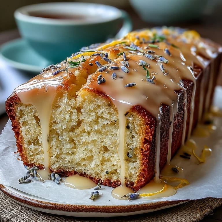 Duftendes Zitronen-Lavendel-Brotkuchen mit Honigglasur – ein zarter Kuchen mit Lavendelaroma und zitroniger Note, gekrönt von einer glänzenden Honigglasur.