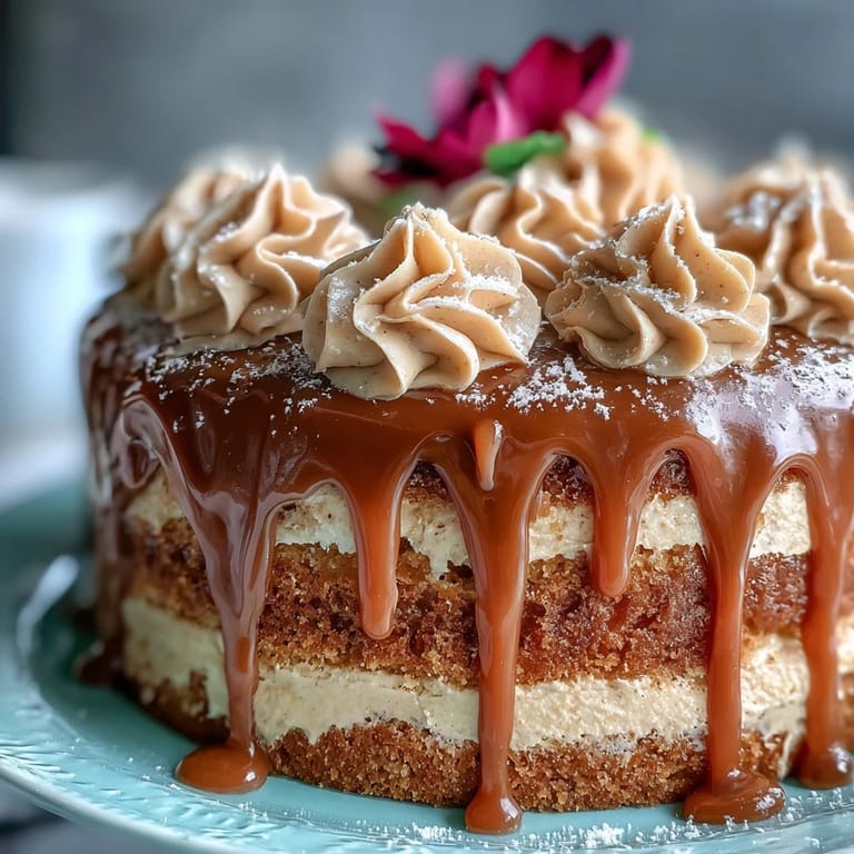 3. Dekadenter Butterscotch-Layer-Kuchen im Taurus-Stil, mit erdtonfarbener Buttercreme, essbaren Blüten und einem Hauch von Gold.