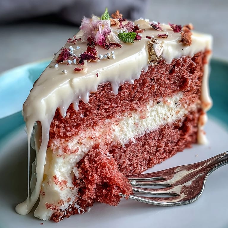 Rosé-velvet-Kuchen mit goldener Glasur: Blassrosa Samtkuchen mit Rosé-Geschmack, üppigem Frosting und glänzenden Goldakzenten.  