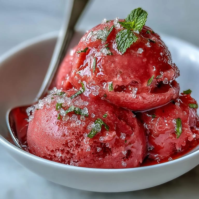 Dreizutaten-Wassermelonensorbet mit einem Hauch Limette, perfekt gekühlt serviert.