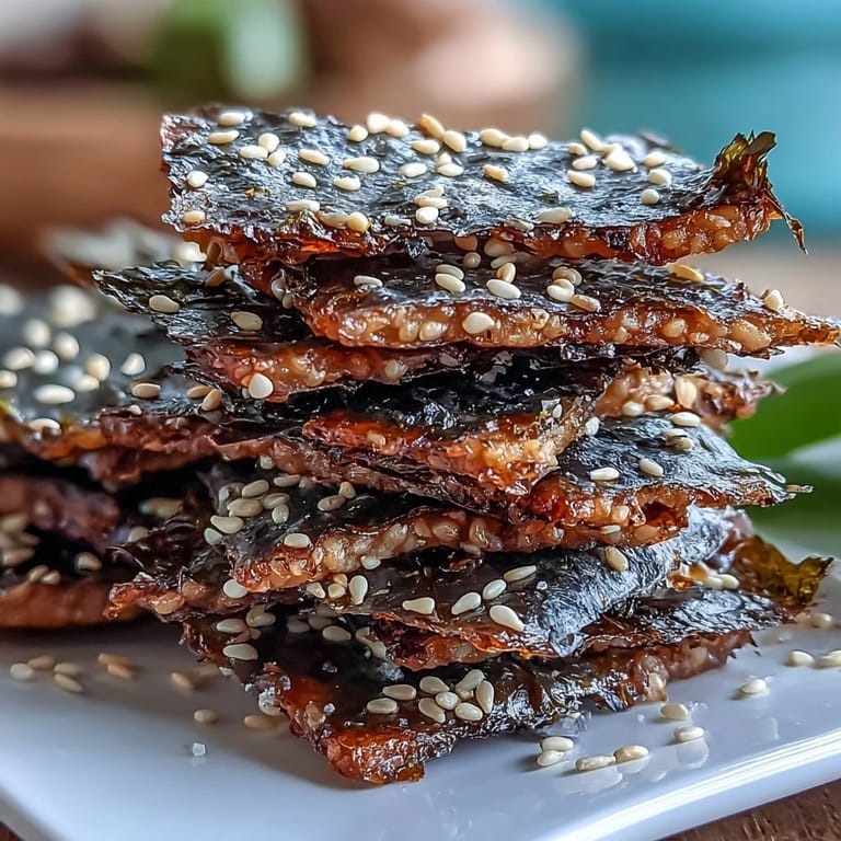 Würzig-gebackene Seetang-Chips, garniert mit Sesam und Meersalz, ein Genuss.