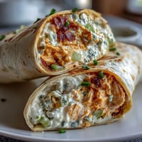 Buffalo Chicken Cream Cheese Pinwheels mit cremiger Füllung auf einer Servierplatte.